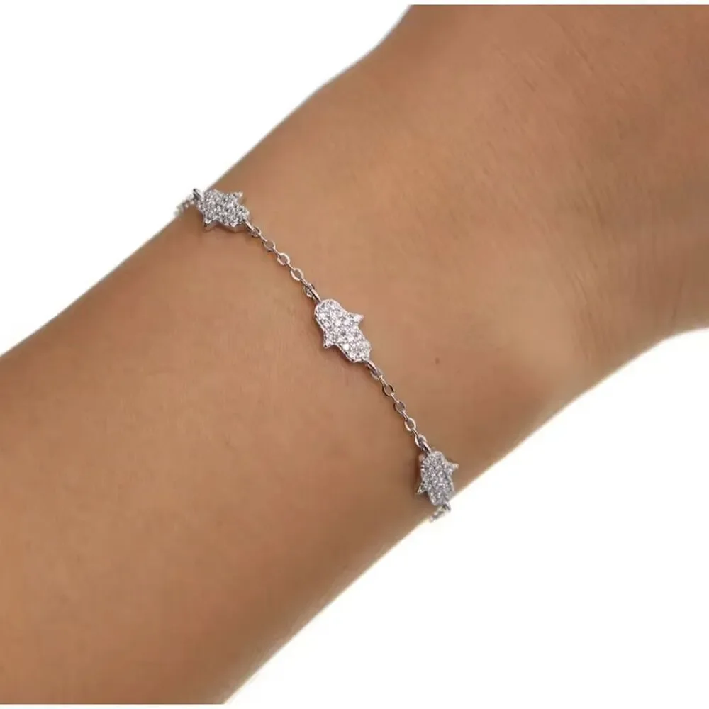 Sterling Silver Hamsa Charm Pendant Bracelet Dainty Anniversary Birthday Gift